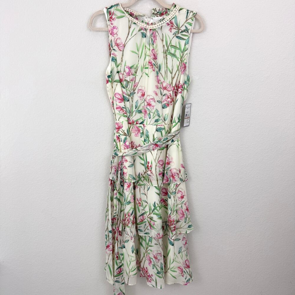 Jessica Howard Womens Sleeveless Tiered Chiffon Dress Size 12 Floral Summer Pink